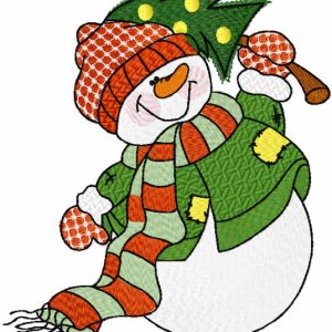 Snowman with tree embroidery design