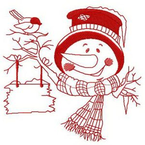 Snowman with wooden sign embroidery design