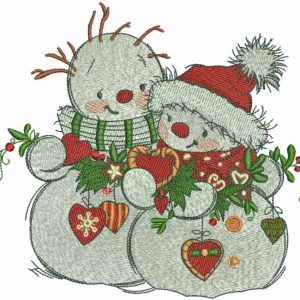 Snowmens meet the new year embroidery design