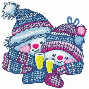 Snowmen with champagne embroidery design
