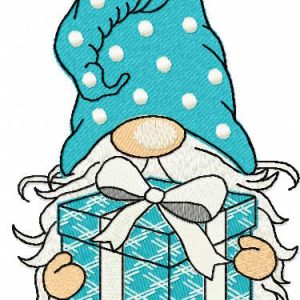 Snowy gnome with gift box embroidery design