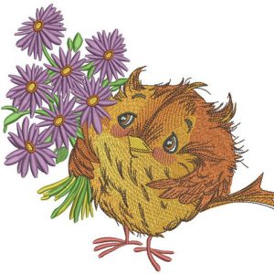 Sparrow with asters embroidery design