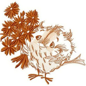 Sparrow with bouquet for mom embroidery design