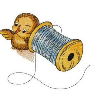 Sparrow with spool of thread embroidery design