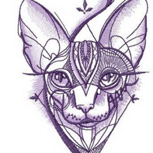 Sphynx cat geometric pattern embroidery design
