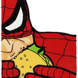 Spiderman eats burger embroidery design