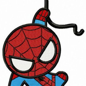 Spiderman hangs on rope embroidery design