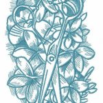 Spring composition with scissors embroidery design