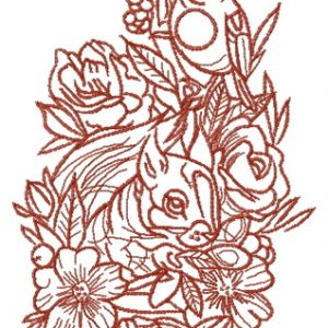 Squirrel and bird one color embroidery design
