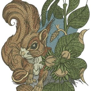 Squirrel with hazelnut embroidery design