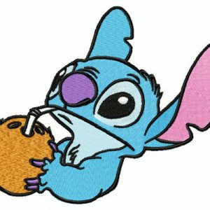 Stitch drinking coconut milk embroidery design