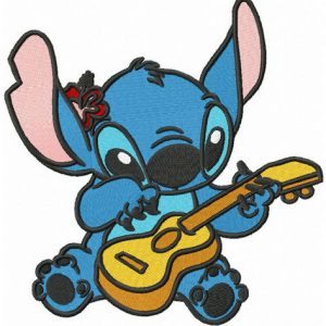 Stitch playing guitar embroidery design