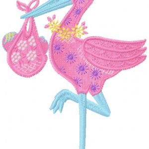 Stork with baby embroidery design