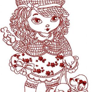 Stylish girl redwork 2 embroidery design