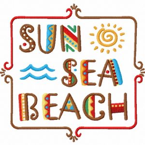 Sun, sea, beach embroidery design