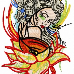 Sunset geisha embroidery design