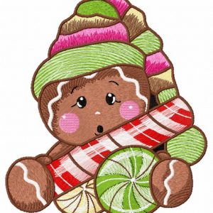 Surprised gingerbread man embroidery design