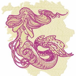 Surpised mermaid embroidery design
