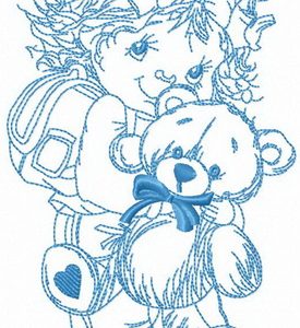 Taking teddy bear to school embroidery design