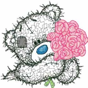 Teddy Bear with rose applique embroidery design