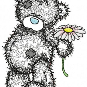 Teddy Bear with chamomile applique embroidery design