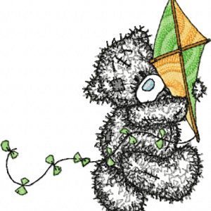 Teddy Bear with kite applique embroidery design