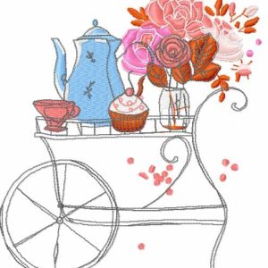 Tea and flowers embroidery design