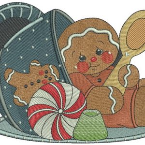 Tea time for gingerbread man embroidery design