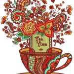 Tea time post card embroidery design