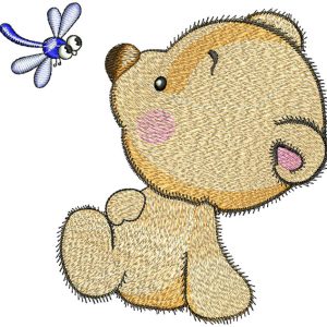 Teddy Bear and dragonfly embroidery design