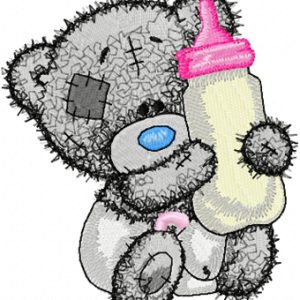 Teddy Bear with a bottle of milk embroidery design