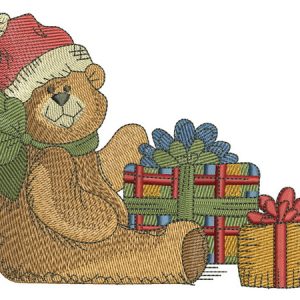 Teddy bear with Christmas gifts embroidery design