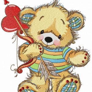 Teddy bear cupid embroidery design