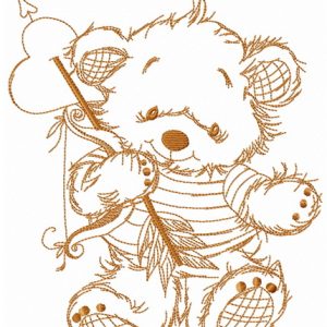 Teddy bear cupid one color embroidery design