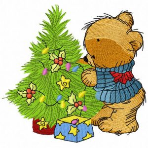 Bear decorating New Year tree 2 embroidery design
