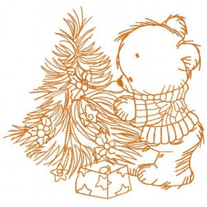 Bear decorating New Year tree 3 embroidery design