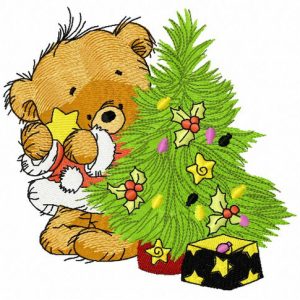 Bear decorating New Year tree 4 embroidery design