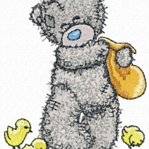 Teddy Bear feeding chickens embroidery design