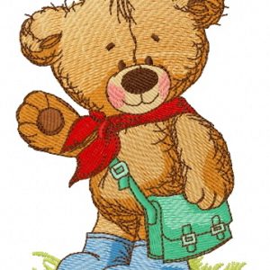 Teddy bear goes to school embroidery design