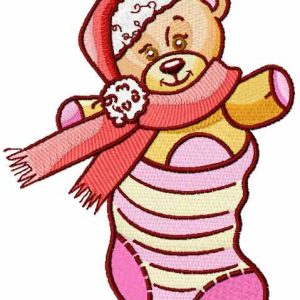 Teddy Bear in Christmas sock embroidery design