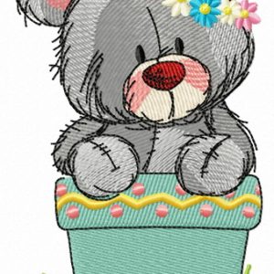 Teddy bear in flower pot 2 embroidery design