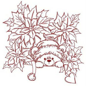 Teddy bear in flowerbed embroidery design