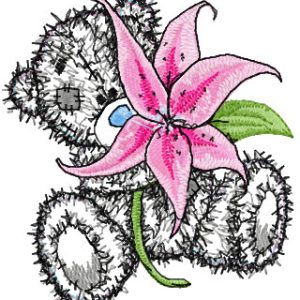 Tatty Teddy with lily applique embroidery design