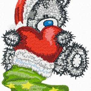 Teddy Bear Christmas gift-red heart embroidery design