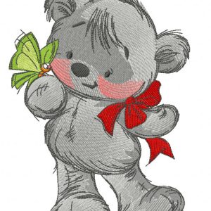 Teddy bear playing with butterfly 2 embroidery design