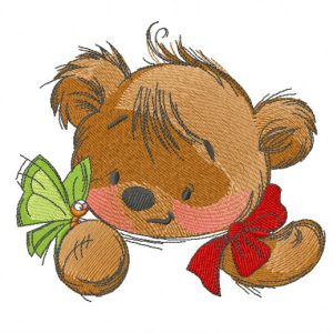 Teddy bear playing with butterfly 4 embroidery design