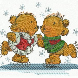 Teddy bear skating embroidery design