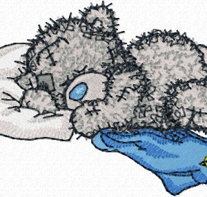 Teddy bear sleeping embroidery design