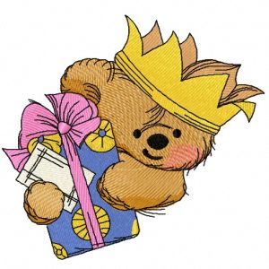 Teddy bear the king 2 embroidery design