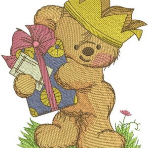 Teddy bear the king embroidery design